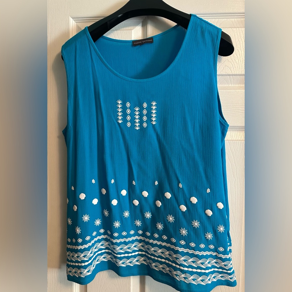Turquoise Embroidered Tank Top